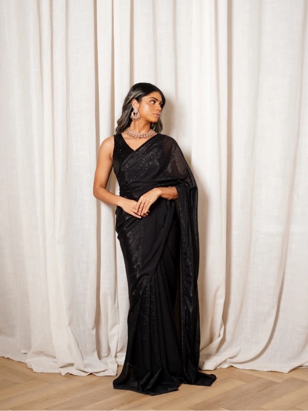 Black Sequined Saree - Elegant Evening Saree